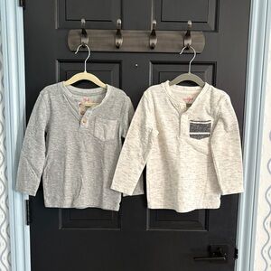 Cat & Jack Long Sleeve Henley Shirts - Gray and Cream